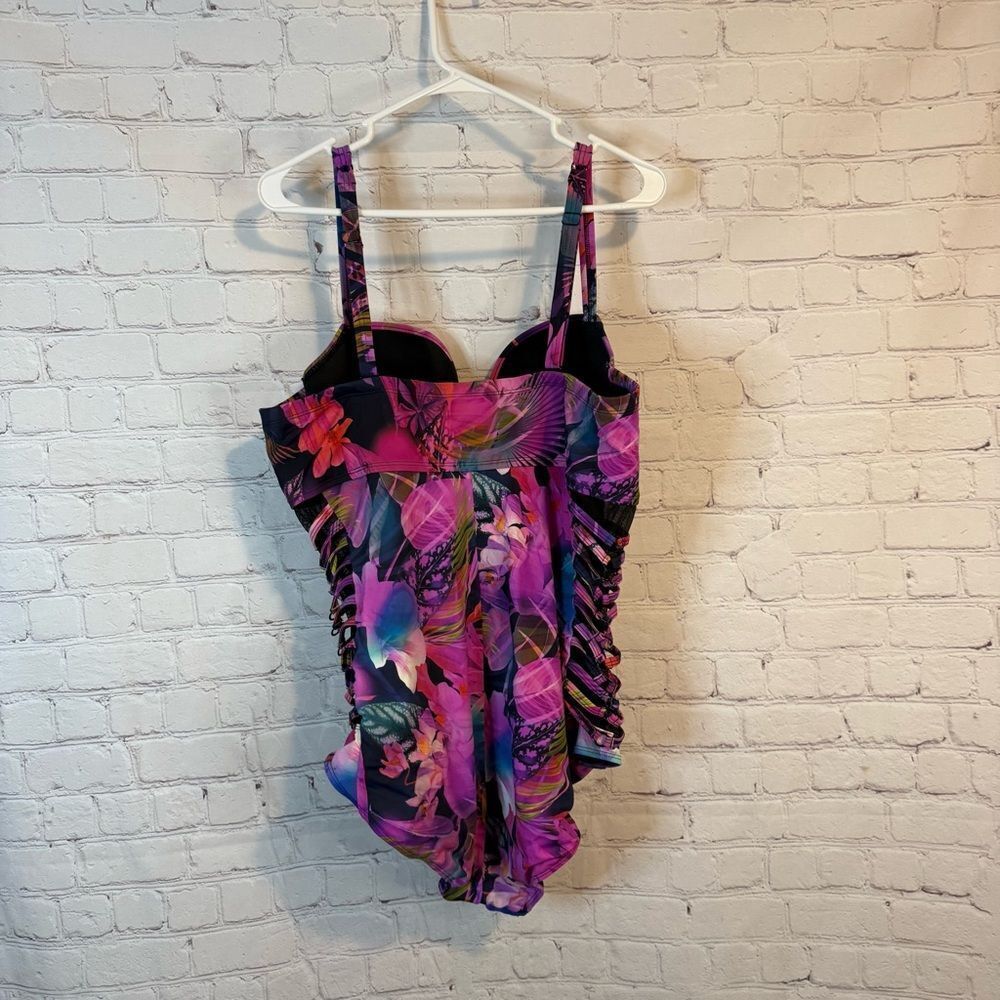 Women’s Floral Ruched One-Piece Swimsuit - Purple Mix - Picture 5 of 9